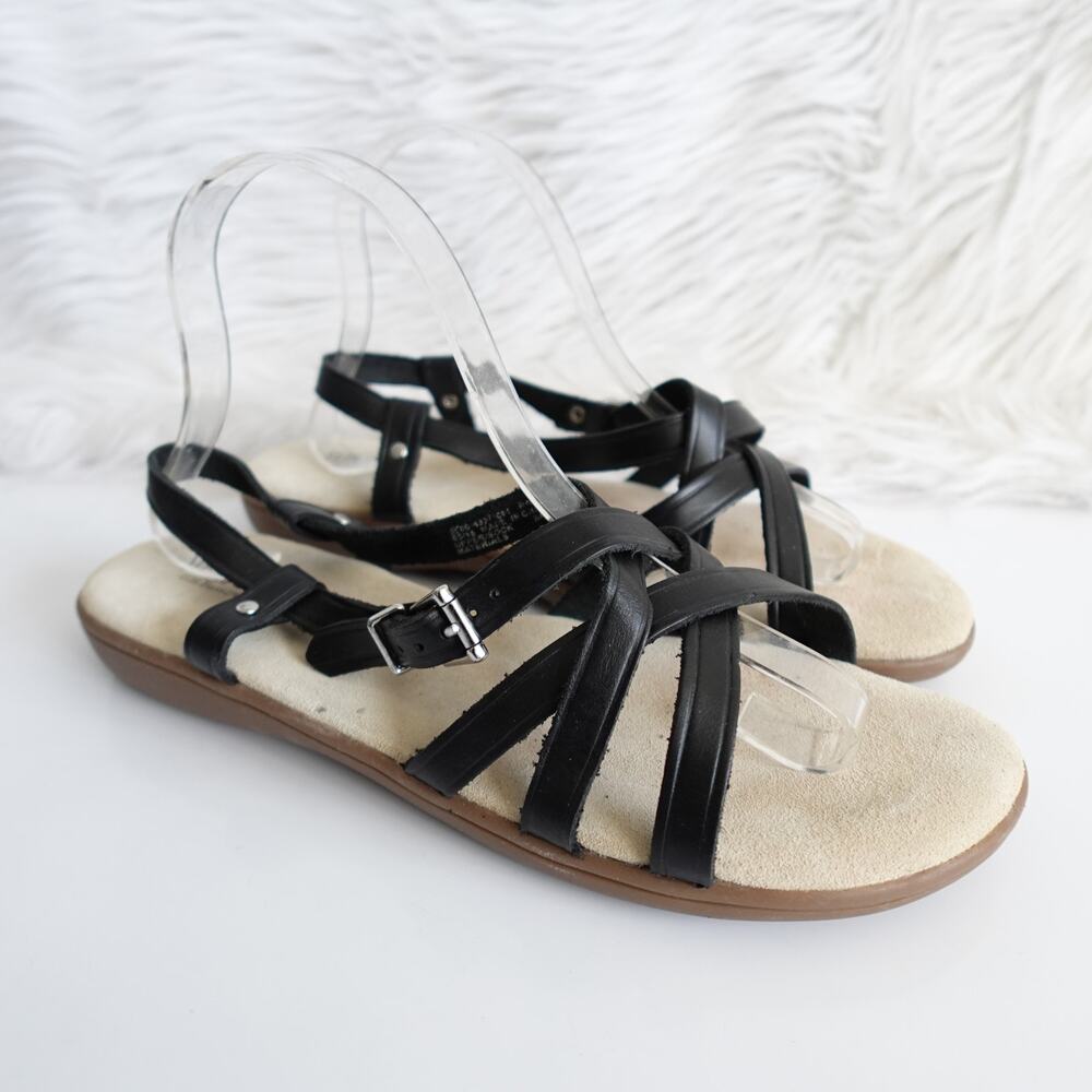 GH Bass Sunjuns Margie Black Leather Strappy Sandal 10 Spring Summer Comfortable